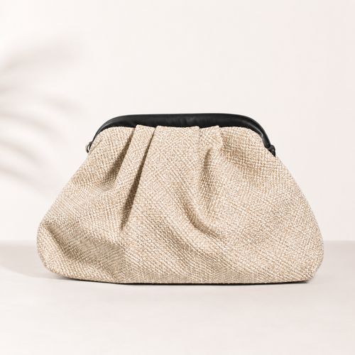 Dokulu Bej Clutch Çanta